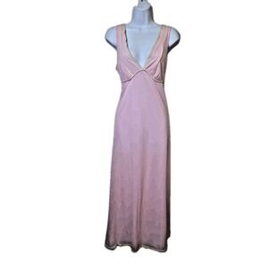 Vtg 1960s Plunge Pink Yellow Nylon Long Nightgown Gaymode Penneys Size M